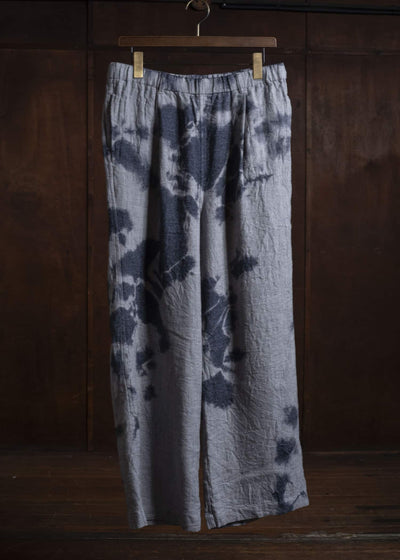 SUZUSAN 5046LW-010 Linen Wool Twill Drawstring Wide Pants 10 14 Black - Light Gray