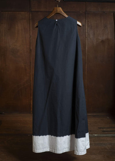 SUZUSAN 7061C-330 Cotton Pin Stripe Sleeveless Dress Black - White