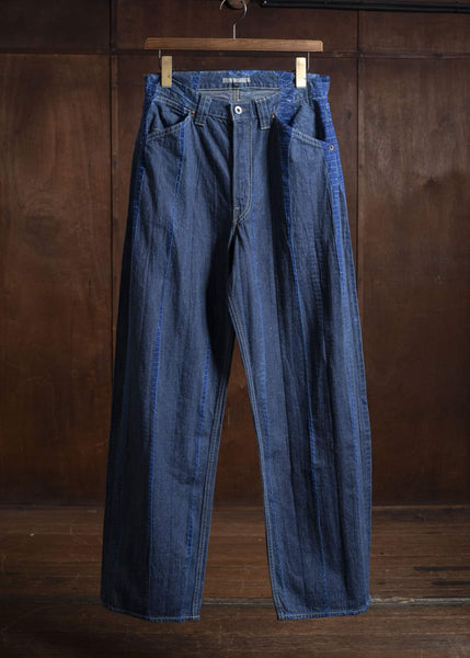 SUZUSAN 5047C-020 Cotton Denim Loose Fit Pants / Tesuji Shibori 2398 Navy Blue-Indigo