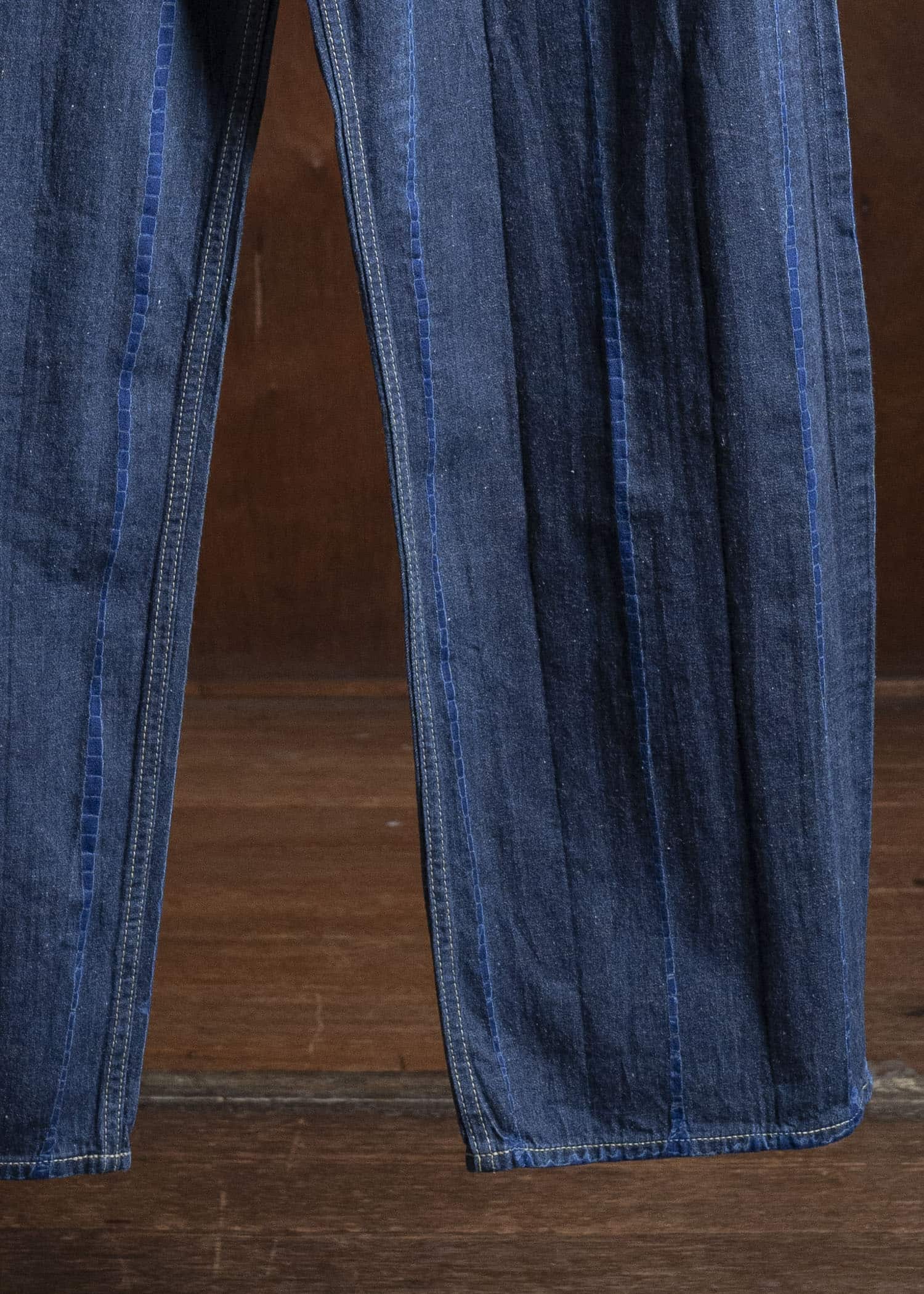 SUZUSAN 5047C-020 Cotton Denim Loose Fit Pants / Tesuji Shibori 2398 Navy Blue-Indigo