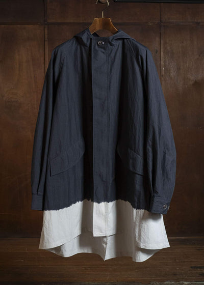 SUZUSAN 8042CN-330 Cotton Nylon Hooded Long Coat Black - Light Grey