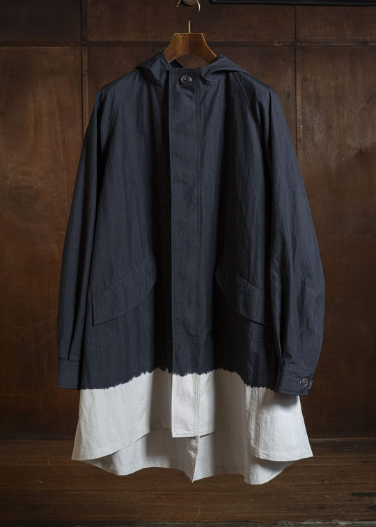 SUZUSAN 8042CN-330 Cotton Nylon Hooded Long Coat Black - Light Grey