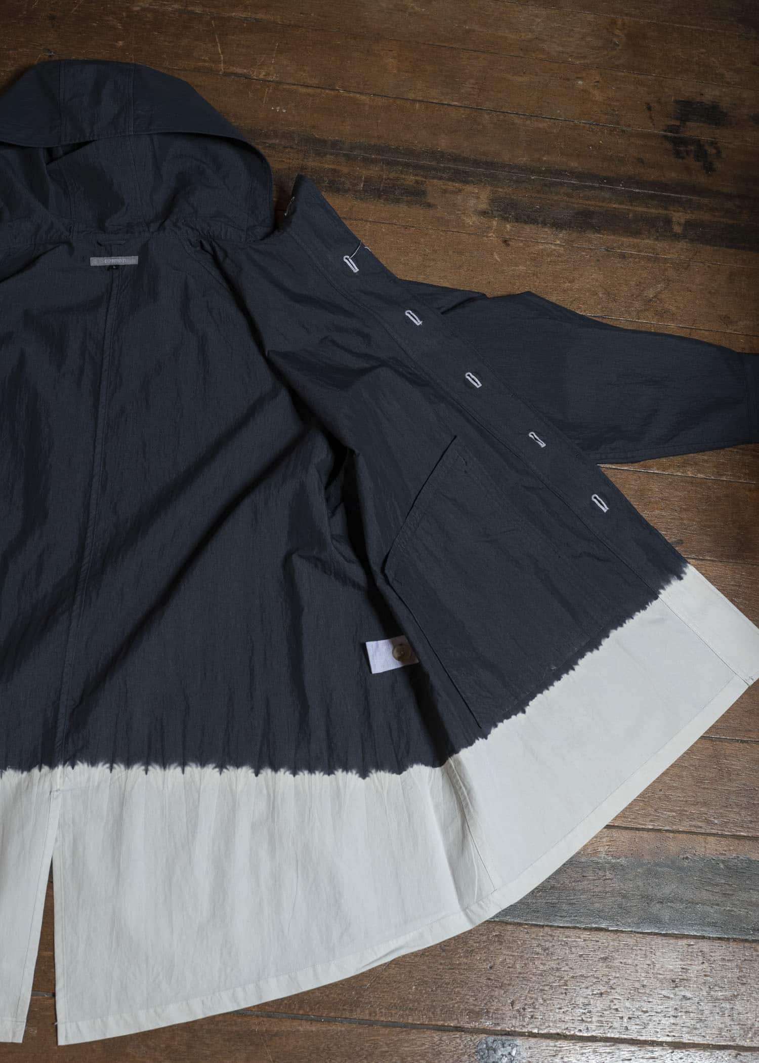 SUZUSAN 8042CN-330 Cotton Nylon Hooded Long Coat Black - Light Grey