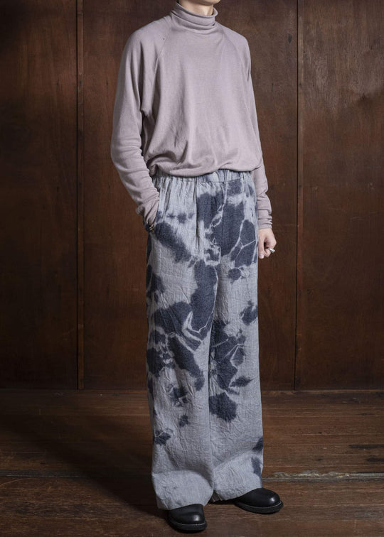 SUZUSAN 5046LW-010 Linen Wool Twill Drawstring Wide Pants 10 14 Black - Light Grey