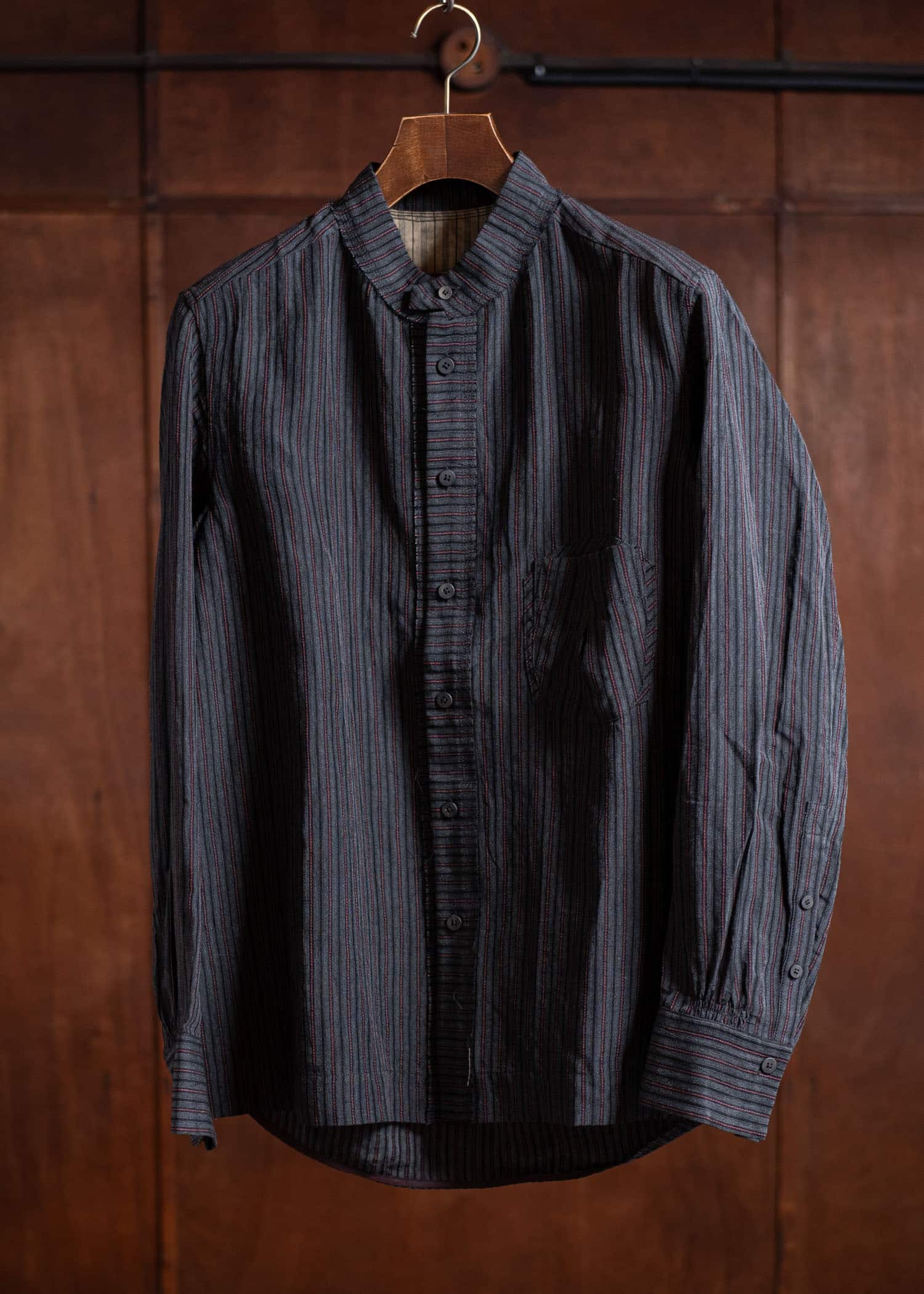 ZIGGY CHEN Striped Mandarin Collar Shirt Dark Gray 0M2500708