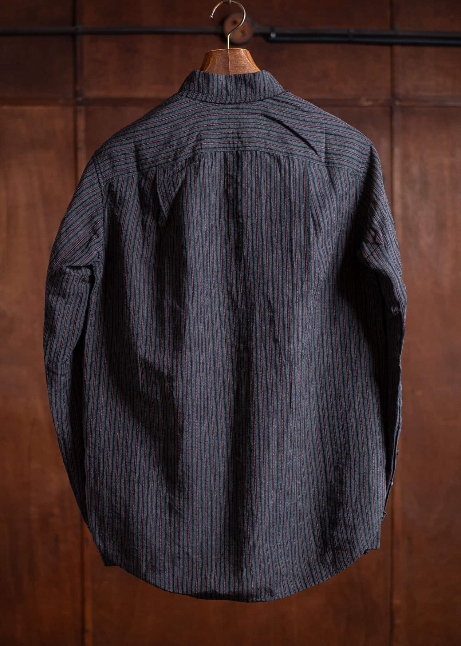 ZIGGY CHEN Striped Mandarin Collar Shirt Dark Gray 0M2500708