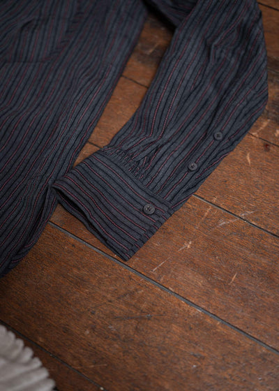 ZIGGY CHEN Striped Mandarin Collar Shirt Dark Gray 0M2500708