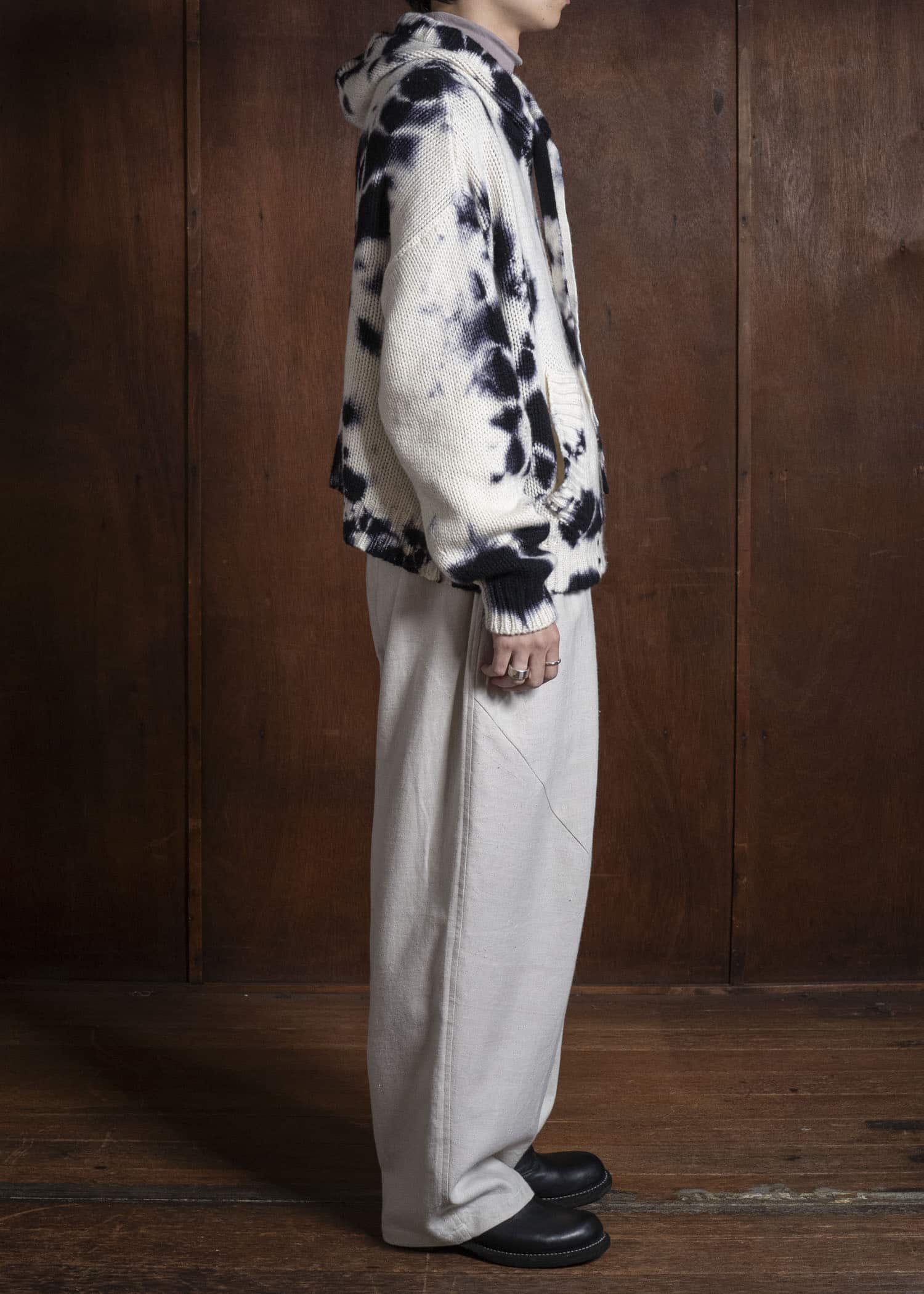 SUZUSAN 3086K-010 Cashmere Hand Knit Hooded Sweater / Madara Shibori