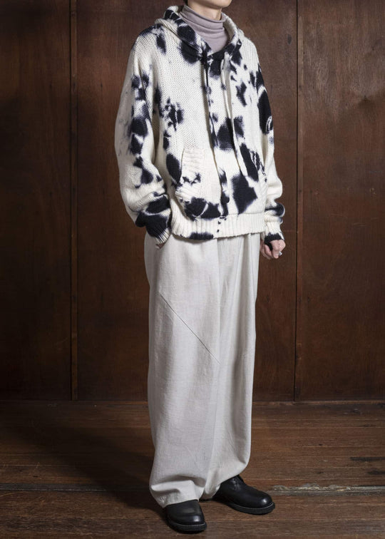 SUZUSAN 3086K-010 Cashmere Hand Knit Hooded Sweater / Madara Shibori