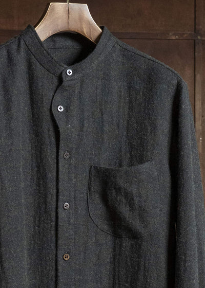Gorsch #14 2ND-SH05 Brushed Linen Wool Stand Collar Shirt Chacoal