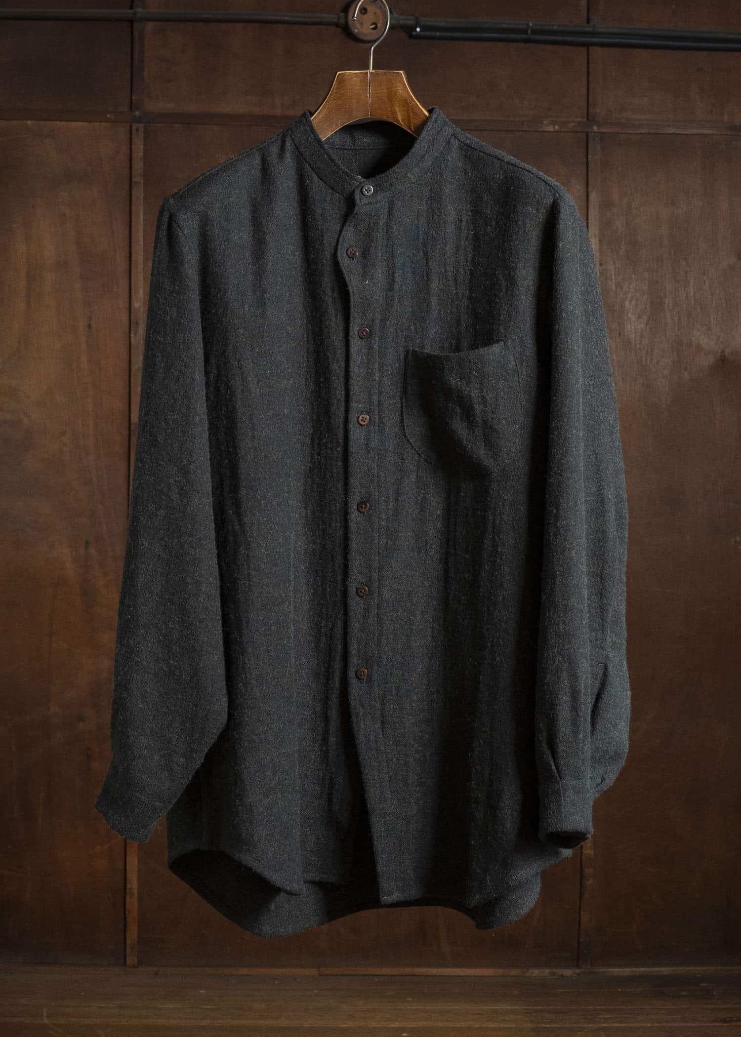 Gorsch #14 2ND-SH05 Brushed Linen Wool Stand Collar Shirt Chacoal