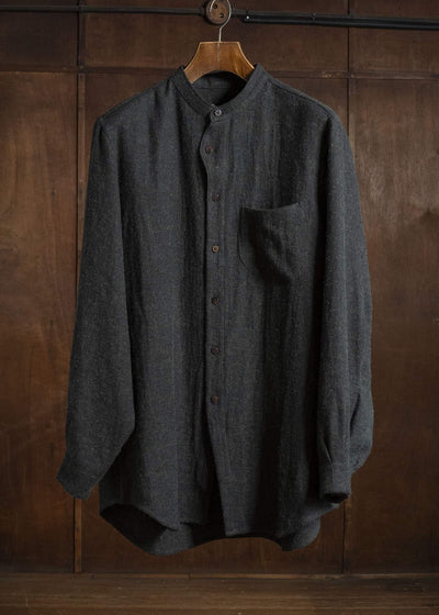 Gorsch #14 2ND-SH05 Brushed Linen Wool Stand Collar Shirt Chacoal