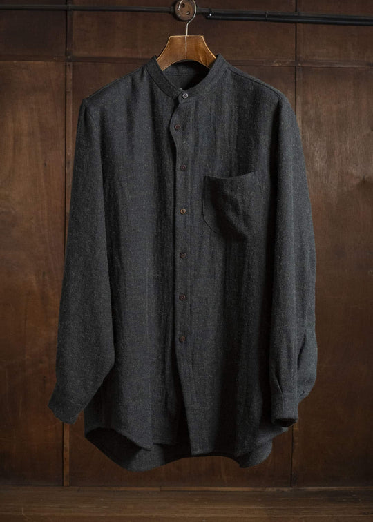 Gorsch #14 2ND-SH05 Brushed Linen Wool Stand Collar Shirt Chacoal