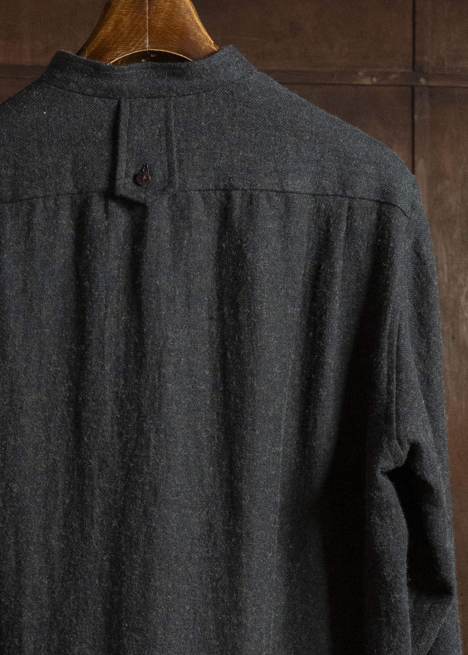 Gorsch #14 2ND-SH05 Brushed Linen Wool Stand Collar Shirt Chacoal