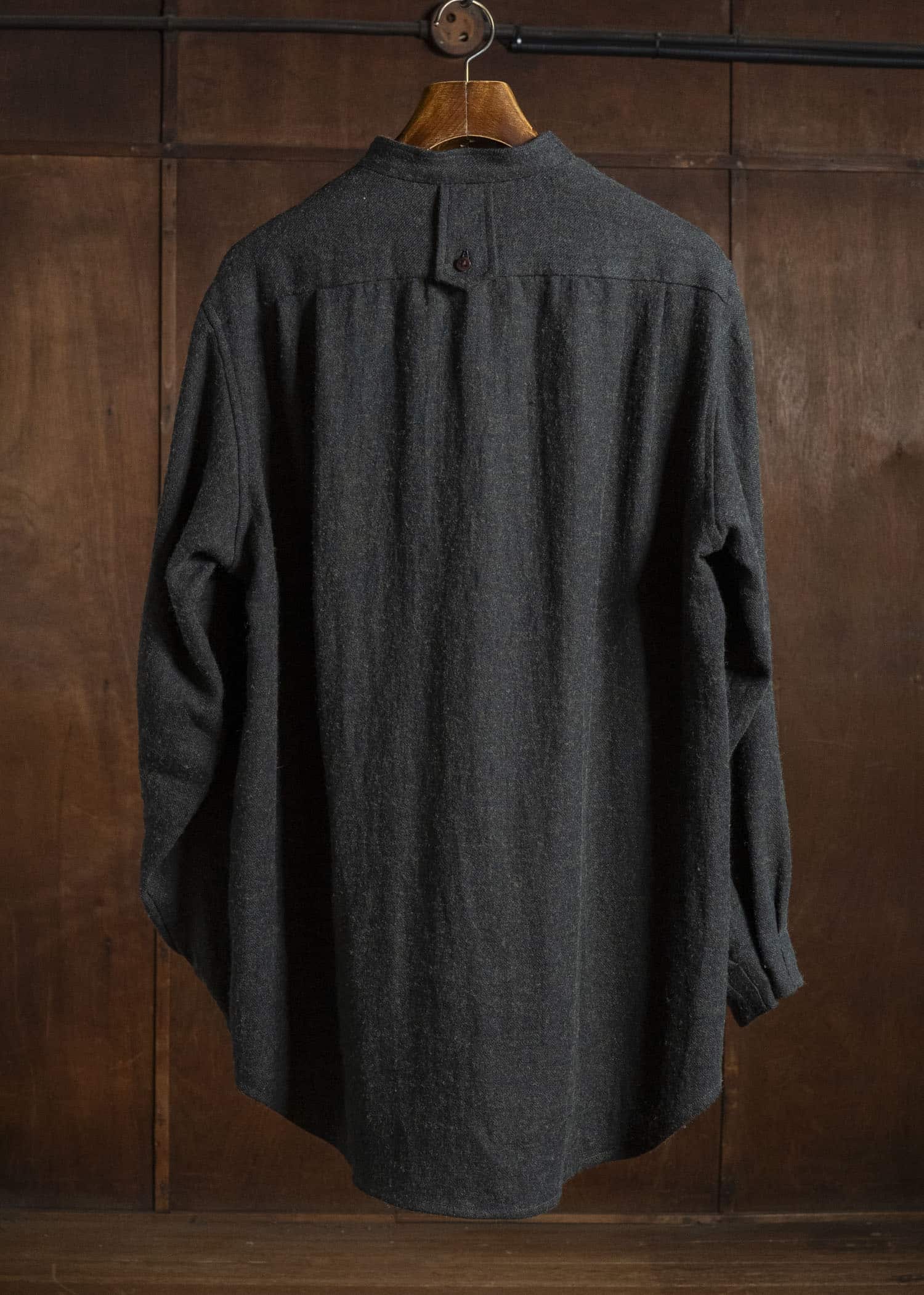 Gorsch #14 2ND-SH05 Brushed Linen Wool Stand Collar Shirt Chacoal