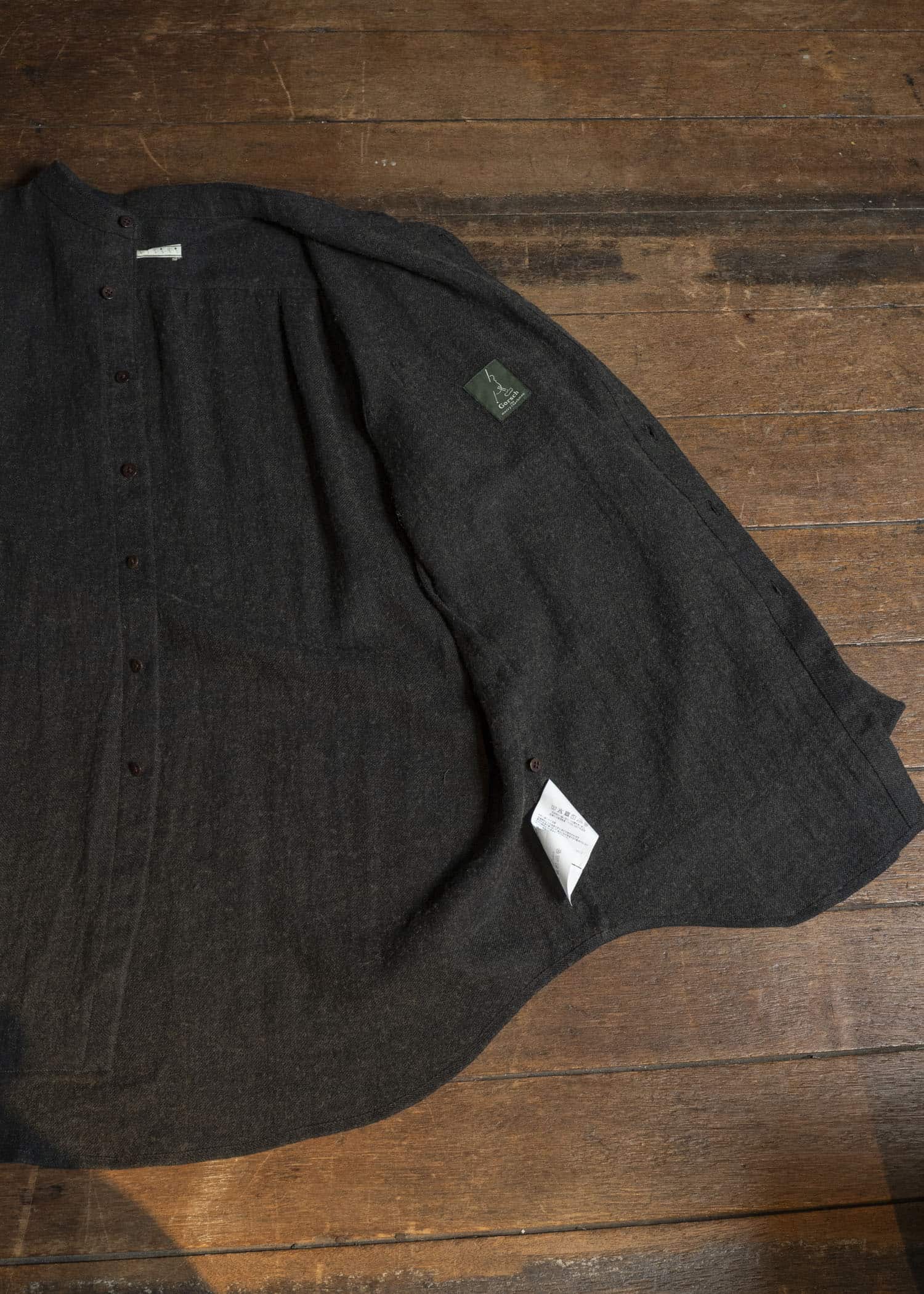 Gorsch #14 2ND-SH05 Brushed Linen Wool Stand Collar Shirt Chacoal