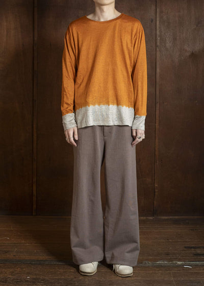SUZUSAN 2057L-330 Linen Jersey Long Sleeve Crew Neck Pullover Boushi Somewake Shibori Burnt Orange / Grége