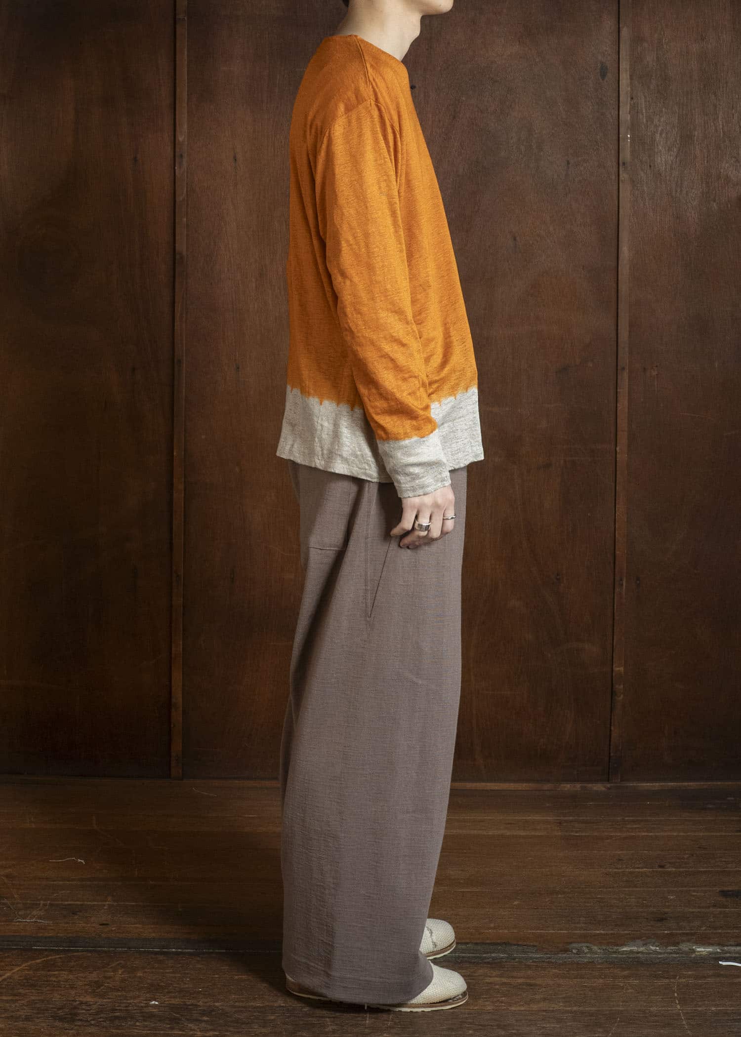 amachi. Side Seamless Knit Pants AY18B-3078 Beige Gray