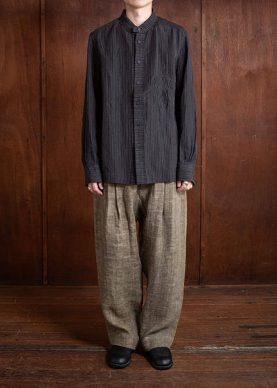 ZIGGY CHEN Striped Mandarin Collar Shirt Dark Gray 0M2500708