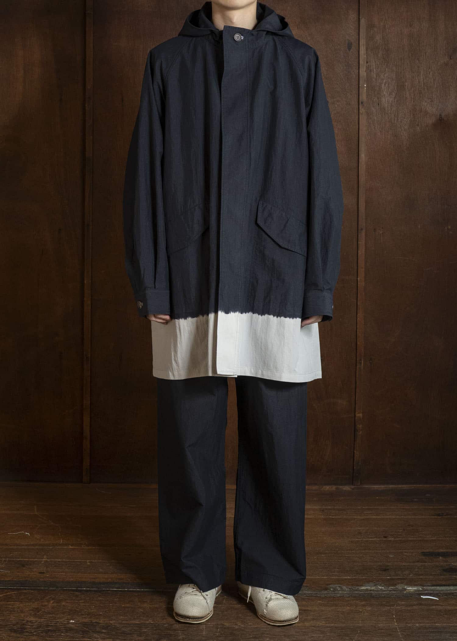 SUZUSAN 8042CN-330 Cotton Nylon Hooded Long Coat Black - Light Grey