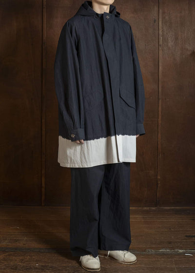 SUZUSAN 8042CN-330 Cotton Nylon Hooded Long Coat Black - Light Grey