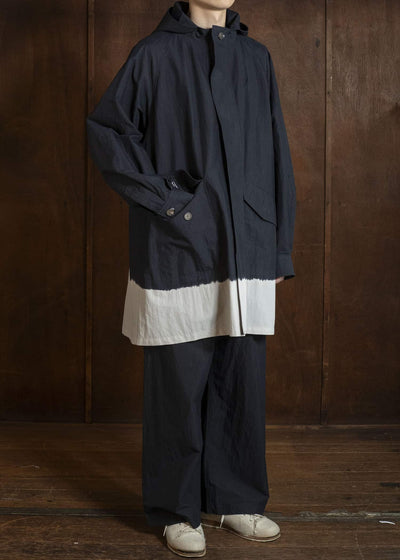 SUZUSAN 8042CN-330 Cotton Nylon Hooded Long Coat Black - Light Grey