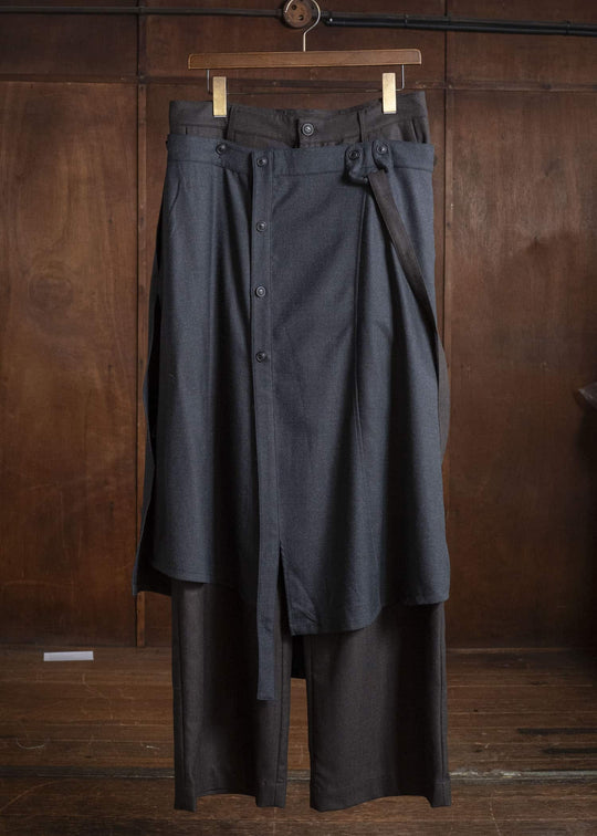 Professor.E ASYMMETRIC SUSPENDER SKIRT-PANEL PANTS BROWN 26FW-PE-TRL-10