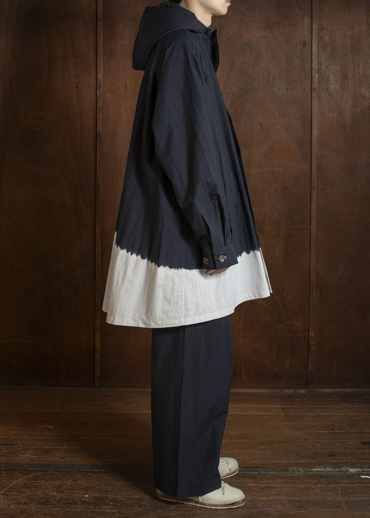 SUZUSAN 8042CN-330 Cotton Nylon Hooded Long Coat Black - Light Grey