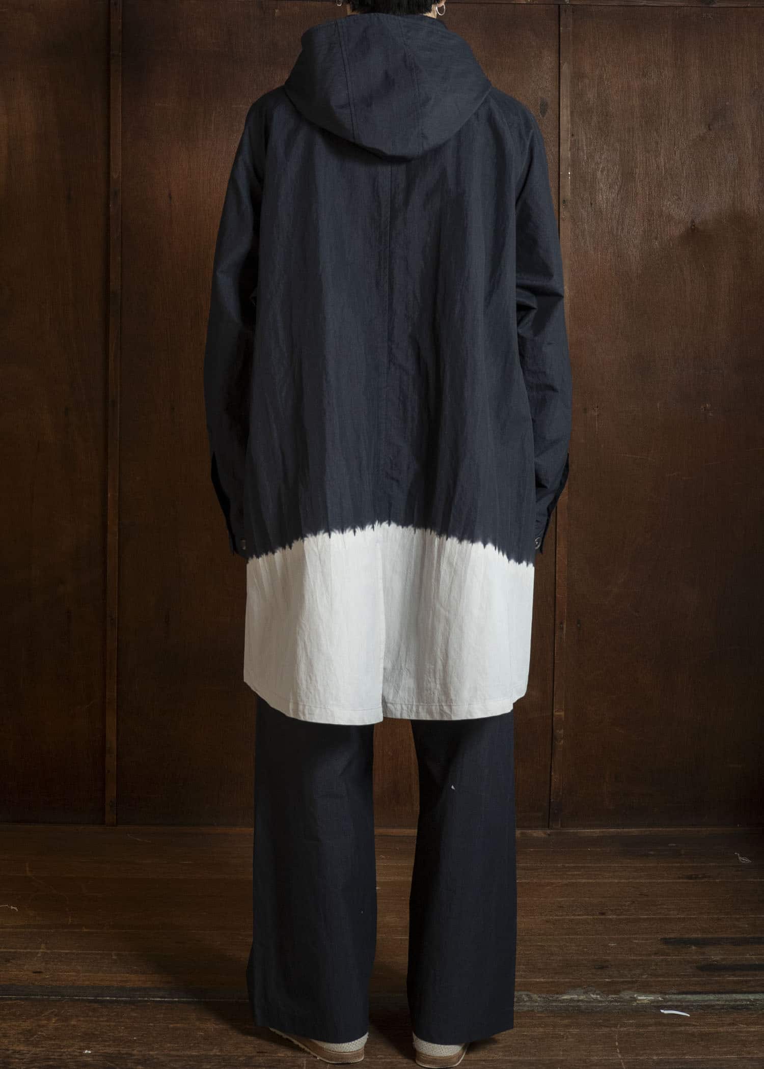 SUZUSAN 8042CN-330 Cotton Nylon Hooded Long Coat Black - Light Grey