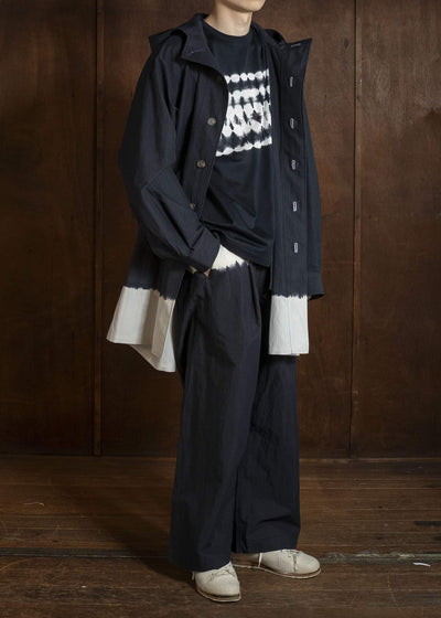 SUZUSAN 8042CN-330 Cotton Nylon Hooded Long Coat Black - Light Grey