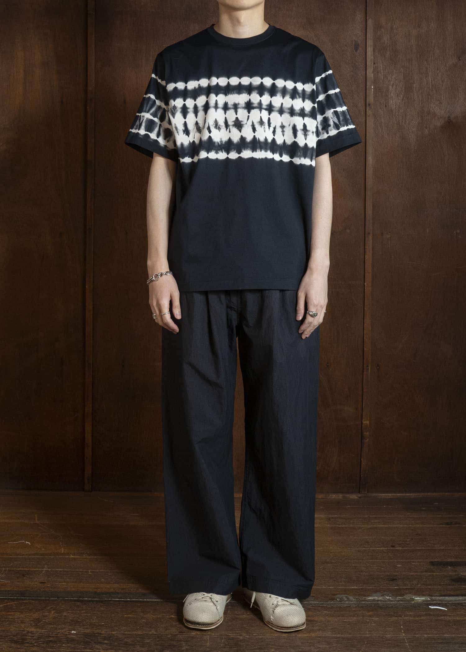 SUZUSAN 5049CN-330 Cotton Nylon Wide Single-Seam Pants Black - LightGrey