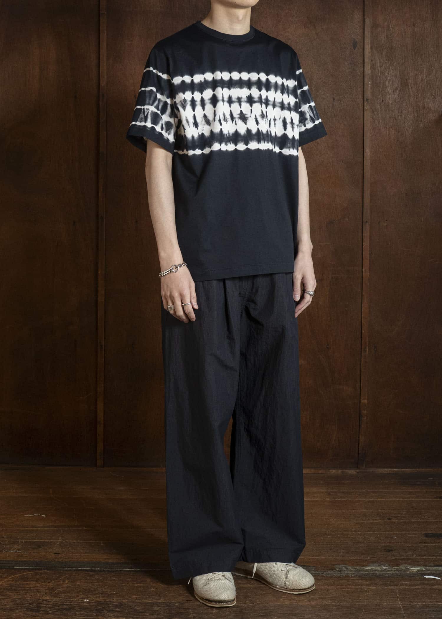 SUZUSAN 5049CN-330 Cotton Nylon Wide Single-Seam Pants Black - LightGrey