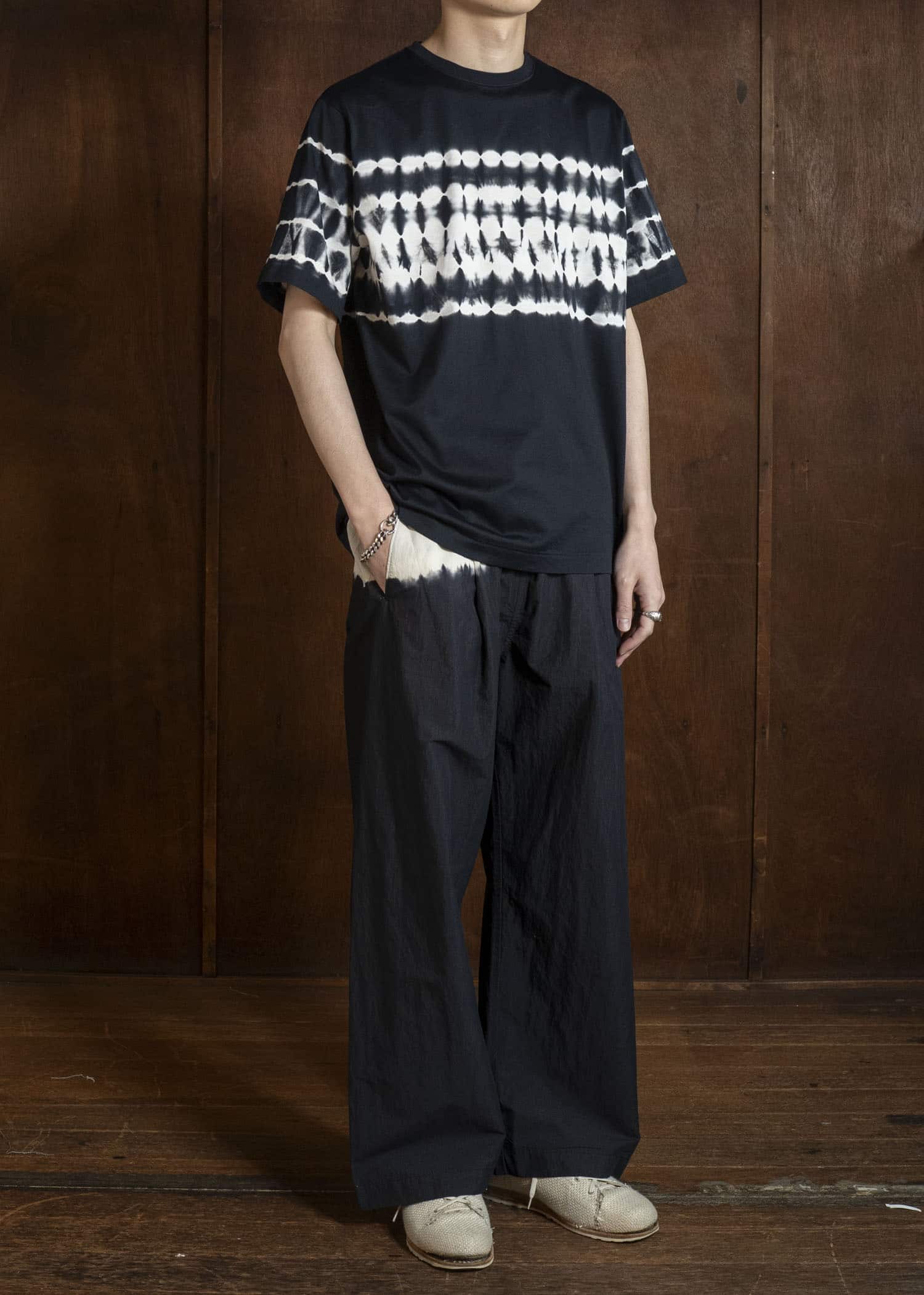 SUZUSAN 5049CN-330 Cotton Nylon Wide Single-Seam Pants Black - LightGrey