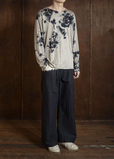 SUZUSAN 2057L-010 Linen Jersey Long Sleeve Crew Neck Pullover Madara Shibori Black / Grége