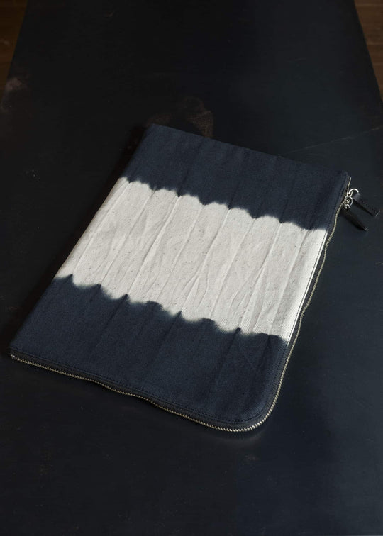 SUZUSAN 9017C-350 Organic Cotton Laptop Case Boushi Yoroidan Shibori Black - Ivory
