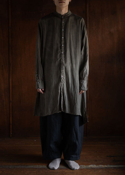 KLASICA SH-042 (VL ver.) Pigment dye Extra Long and wide Shirts/Coat / Brown dye Stripe