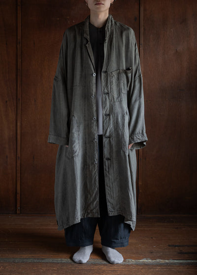 KLASICA Wide Cut Vintage Work Coat / Brown Dye Stripe