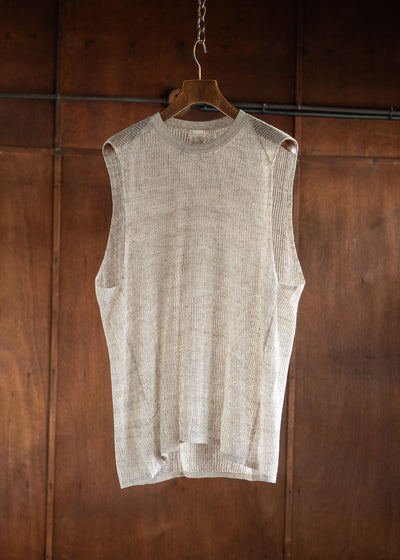 JAN-JAN VAN ESSCHE KNIT#62LOOSE FIT TANK TOP LINEN COTTON YARN BEIGE
