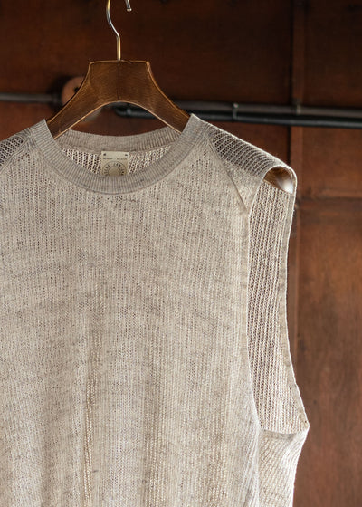 JAN-JAN VAN ESSCHE KNIT#62LOOSE FIT TANK TOP LINEN COTTON YARN BEIGE