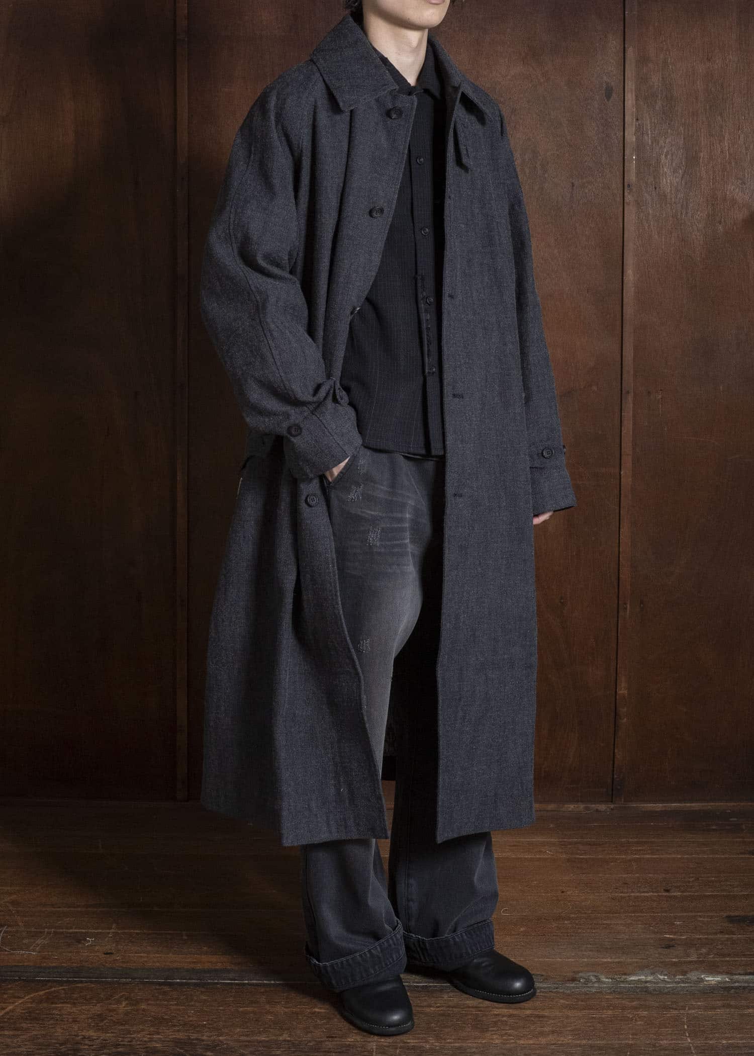 Professor.E E BELTED OVERCOAT GREY 26FW-PE-LC-02