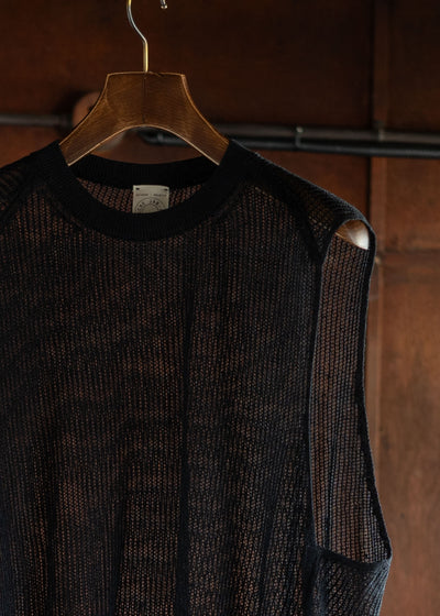 JAN-JAN VAN ESSCHE KNIT#62LOOSE FIT TANK TOP LINEN COTTON YARN BLACK