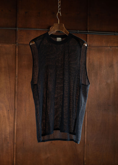 JAN-JAN VAN ESSCHE KNIT#62LOOSE FIT TANK TOP LINEN COTTON YARN BLACK