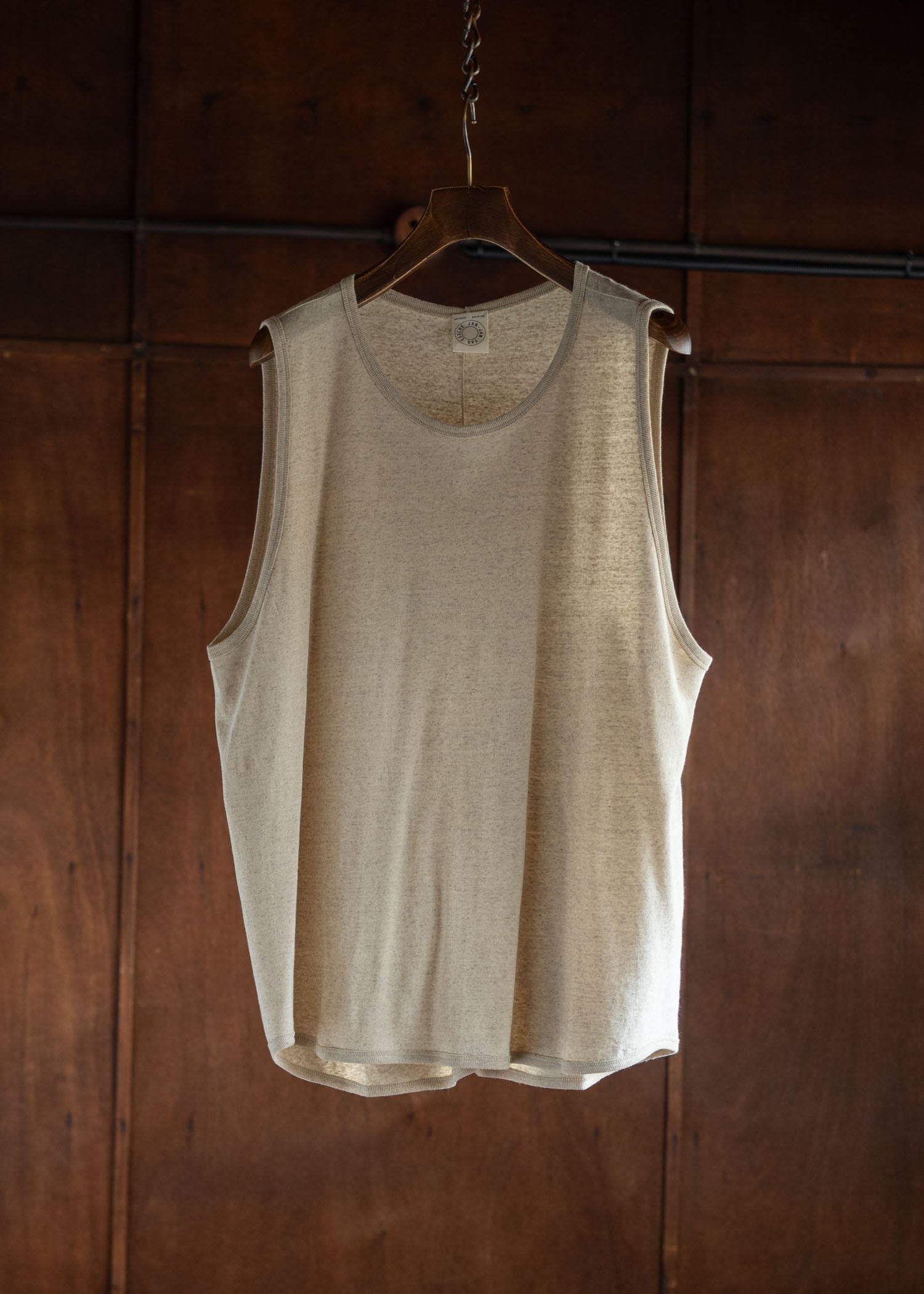 JAN-JAN VAN ESSCHE TANK TOP#16 LOOSE FIT TANK TOP WITH WIDE SHOULDER JERSEYS COTTON LINEN JERSEY NATURAL BROWN