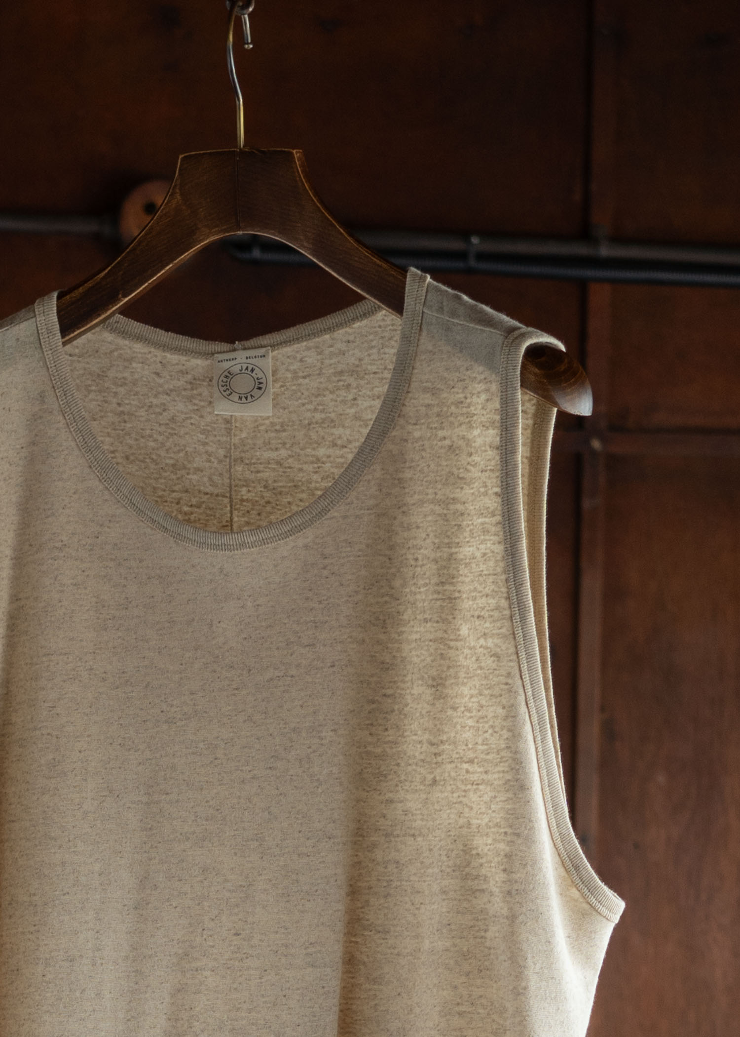 JAN-JAN VAN ESSCHE TANK TOP#16 LOOSE FIT TANK TOP WITH WIDE SHOULDER JERSEYS COTTON LINEN JERSEY NATURAL BROWN