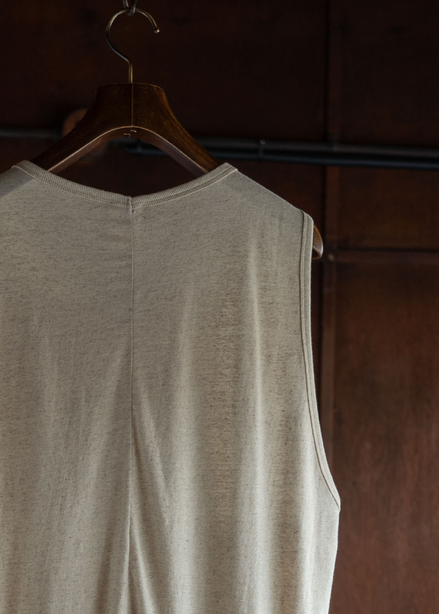 JAN-JAN VAN ESSCHE TANK TOP#16 LOOSE FIT TANK TOP WITH WIDE SHOULDER JERSEYS COTTON LINEN JERSEY NATURAL BROWN