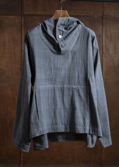 Gathering Textiles Fisherman Hoodie Handwoven , Kala Cotton Yarn Dyed Black Blue FIH01-KC-BB