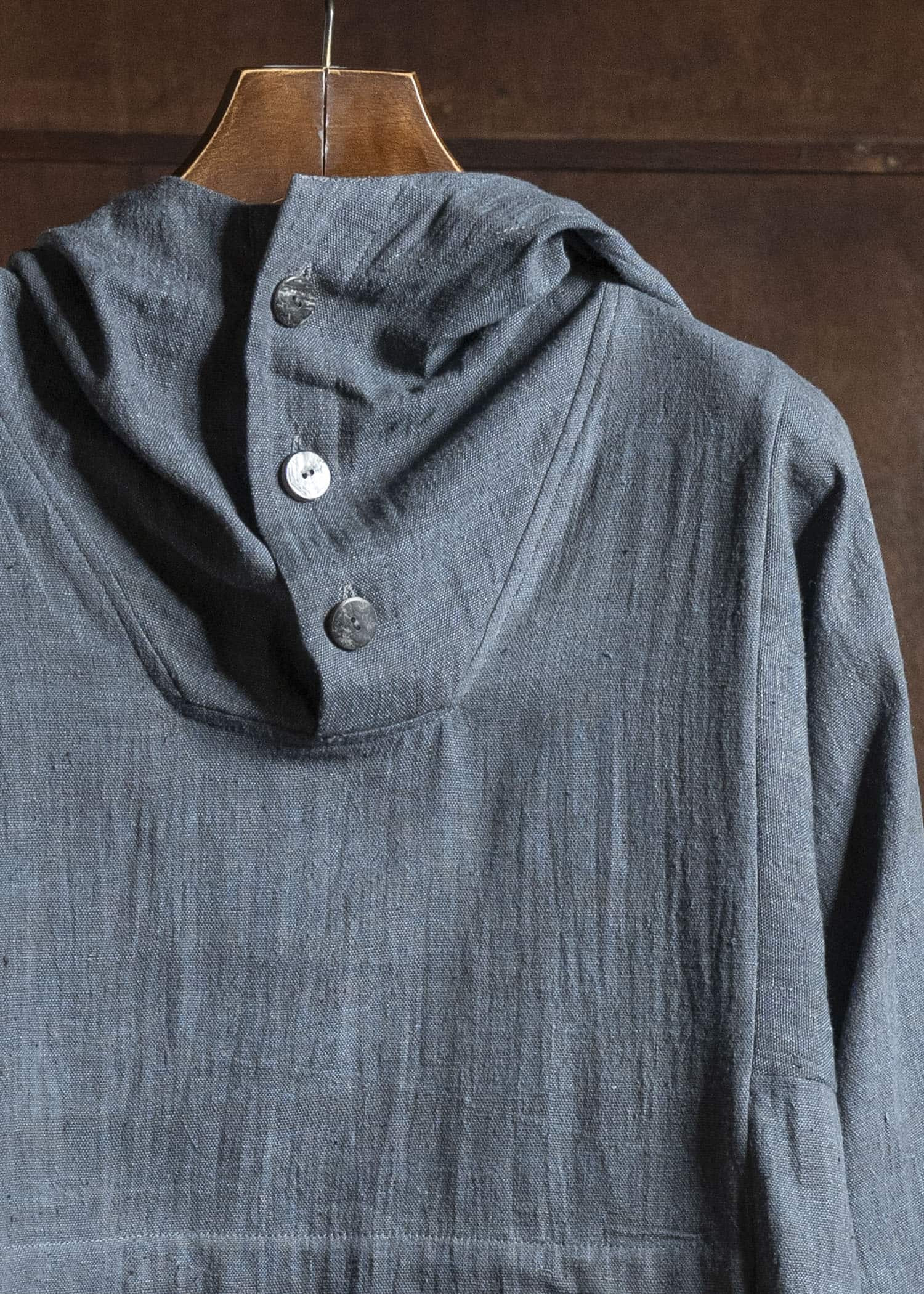 Gathering Textiles Fisherman Hoodie Handwoven , Kala Cotton Yarn Dyed Black Blue FIH01-KC-BB