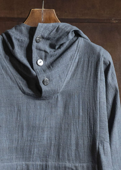 Gathering Textiles Fisherman Hoodie Handwoven , Kala Cotton Yarn Dyed Black Blue FIH01-KC-BB