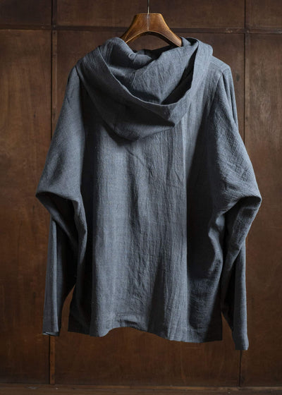 Gathering Textiles Fisherman Hoodie Handwoven , Kala Cotton Yarn Dyed Black Blue FIH01-KC-BB