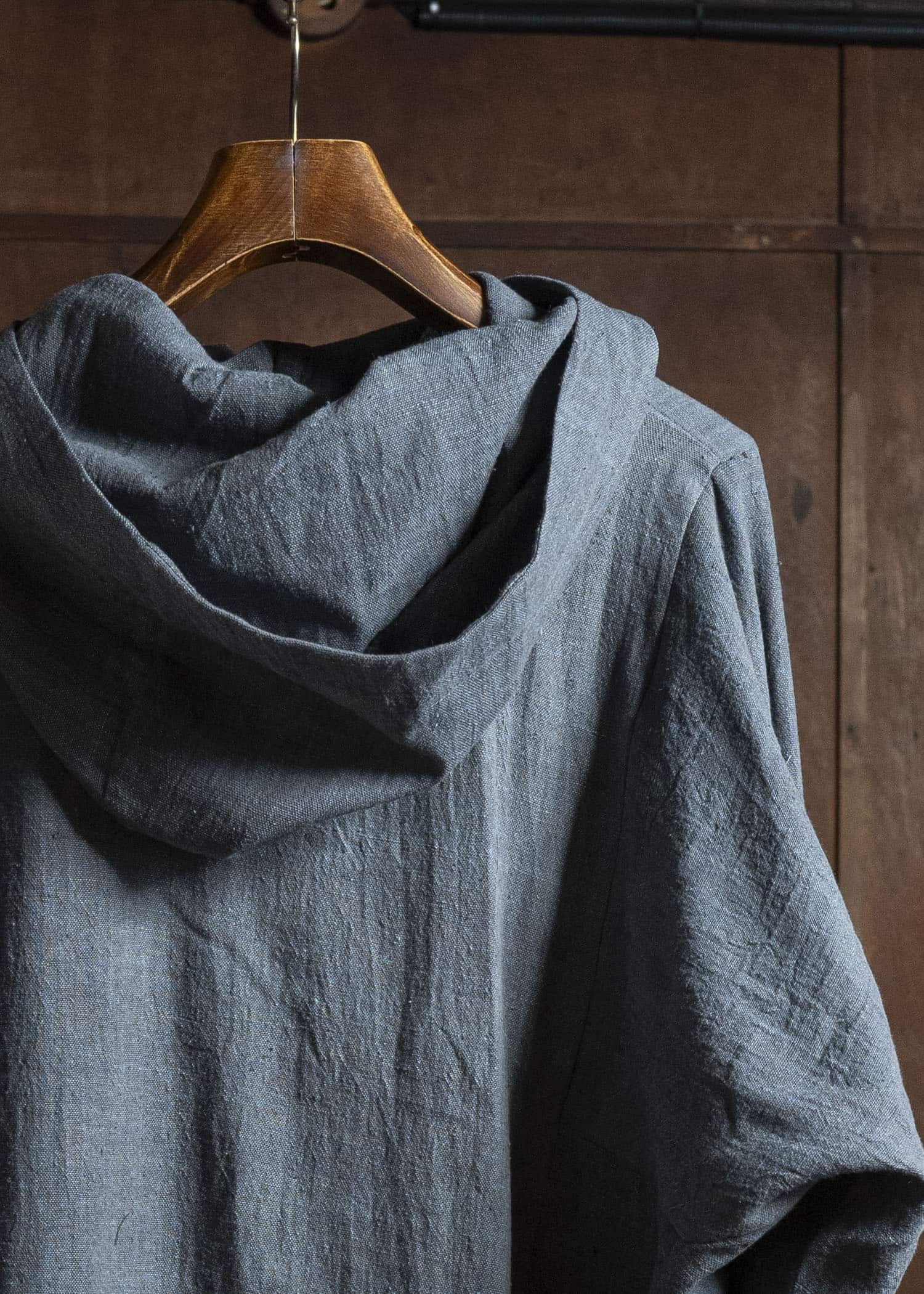 Gathering Textiles Fisherman Hoodie Handwoven , Kala Cotton Yarn Dyed Black Blue FIH01-KC-BB